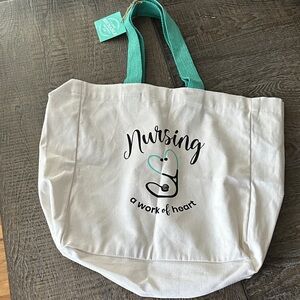 Nursing Canvas Tote Bag - White and Green